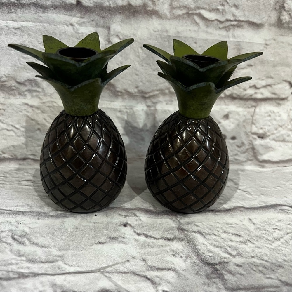 Vintage Tommy Bahama Brass Pineapple 1” Taper Candle Holder set